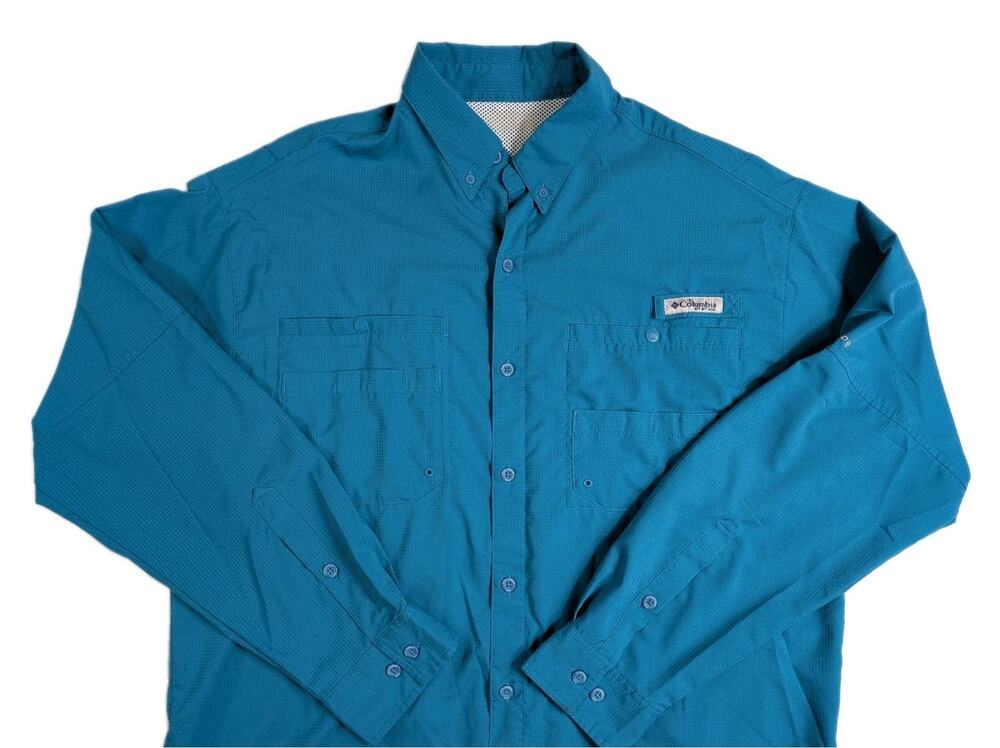 Columbia Tamiami II Shirt Mens XL Blue Omni Wick UPF 40 Fishing Long Sleeve